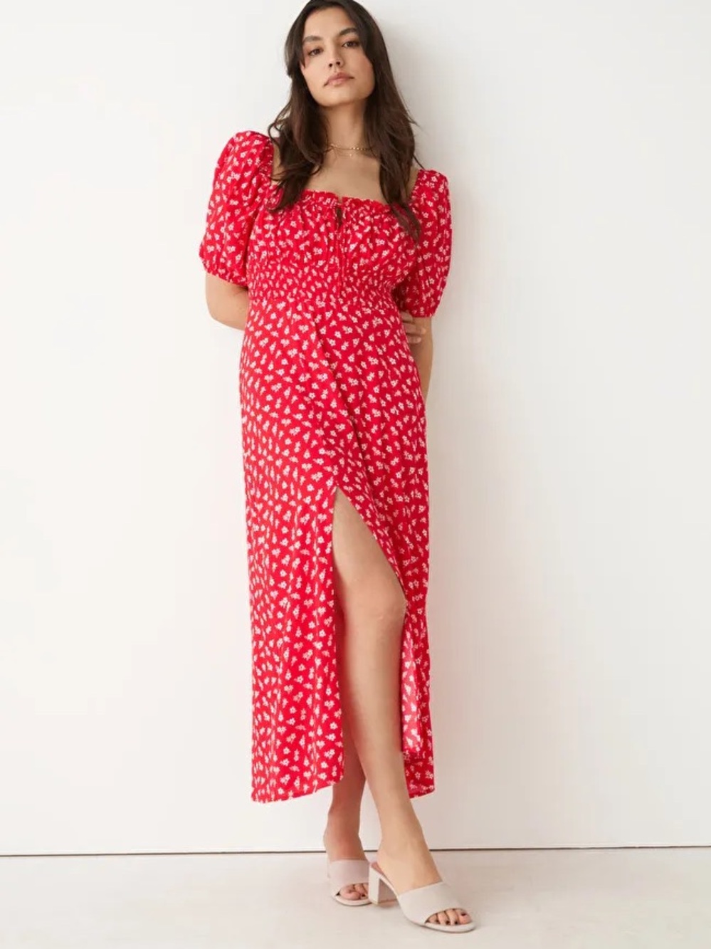& OTHER STORIES Smocked Side Slit Midi Dress (Size 4)